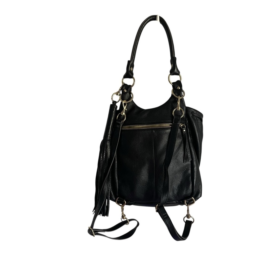 G.I.L.I. Black Leather Backpack with Sophisticated Design - Picture 3 of 7